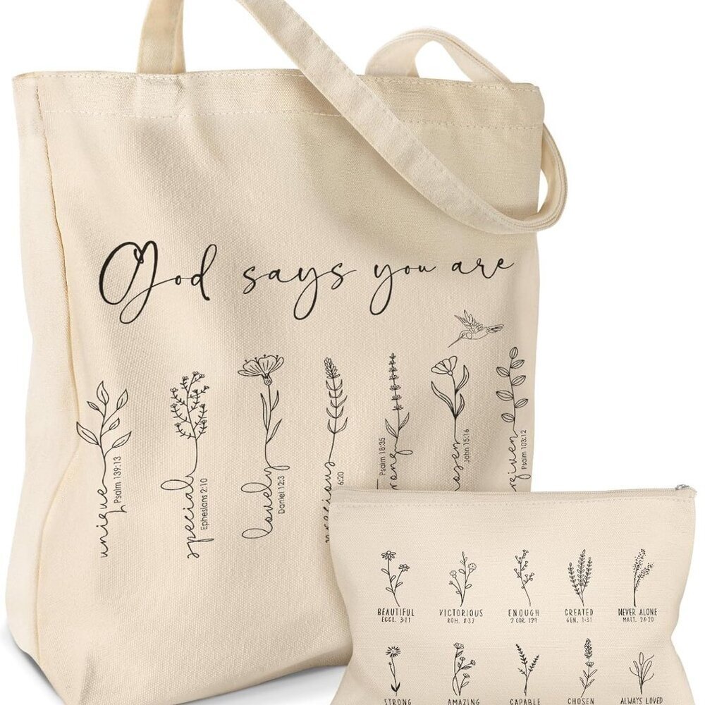 Aesthetic 2 Pack Canvas Tote Bag - with Makeup Zipper Pouch for Women Bag for Sh